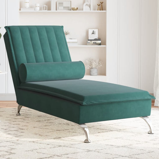 Chaise Longue Massaggi con Capezzale Verde Scuro in Velluto 379461