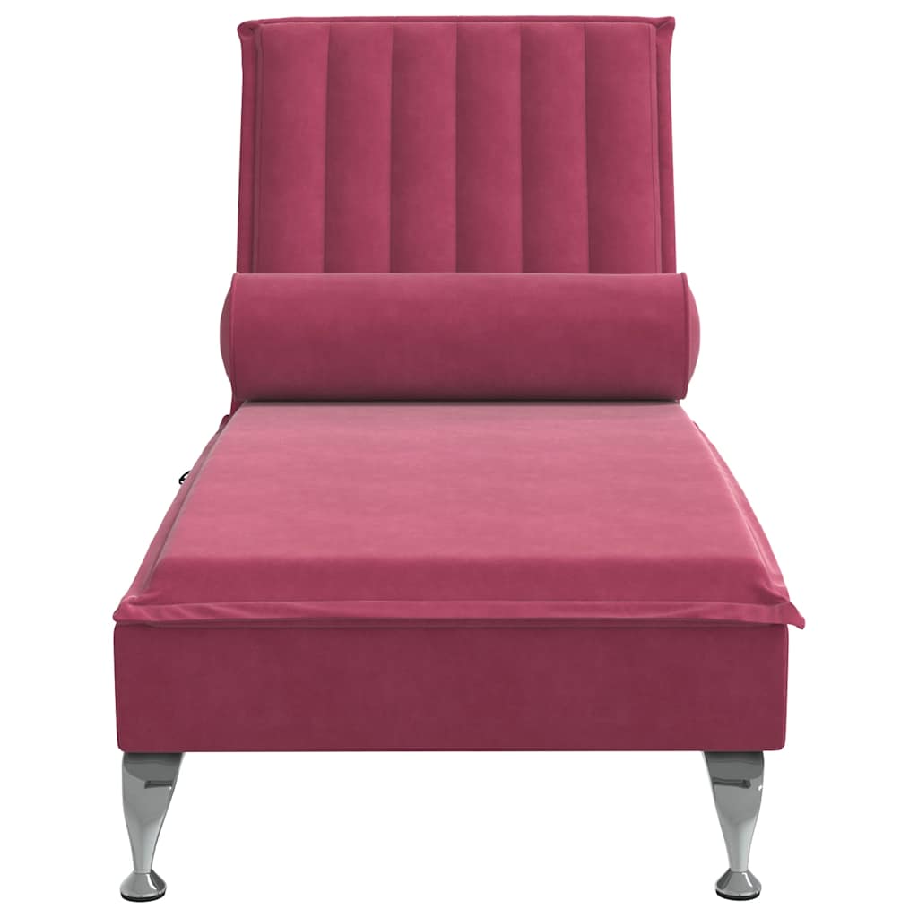 Chaise Longue Massaggi con Cuscino a Rullo Rosso Vino Velluto 379463