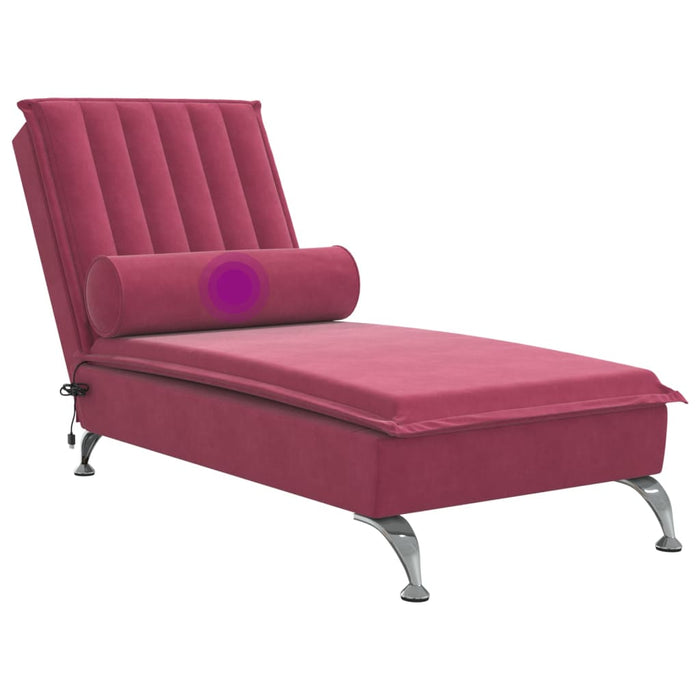 Chaise Longue Massaggi con Cuscino a Rullo Rosso Vino Velluto 379463