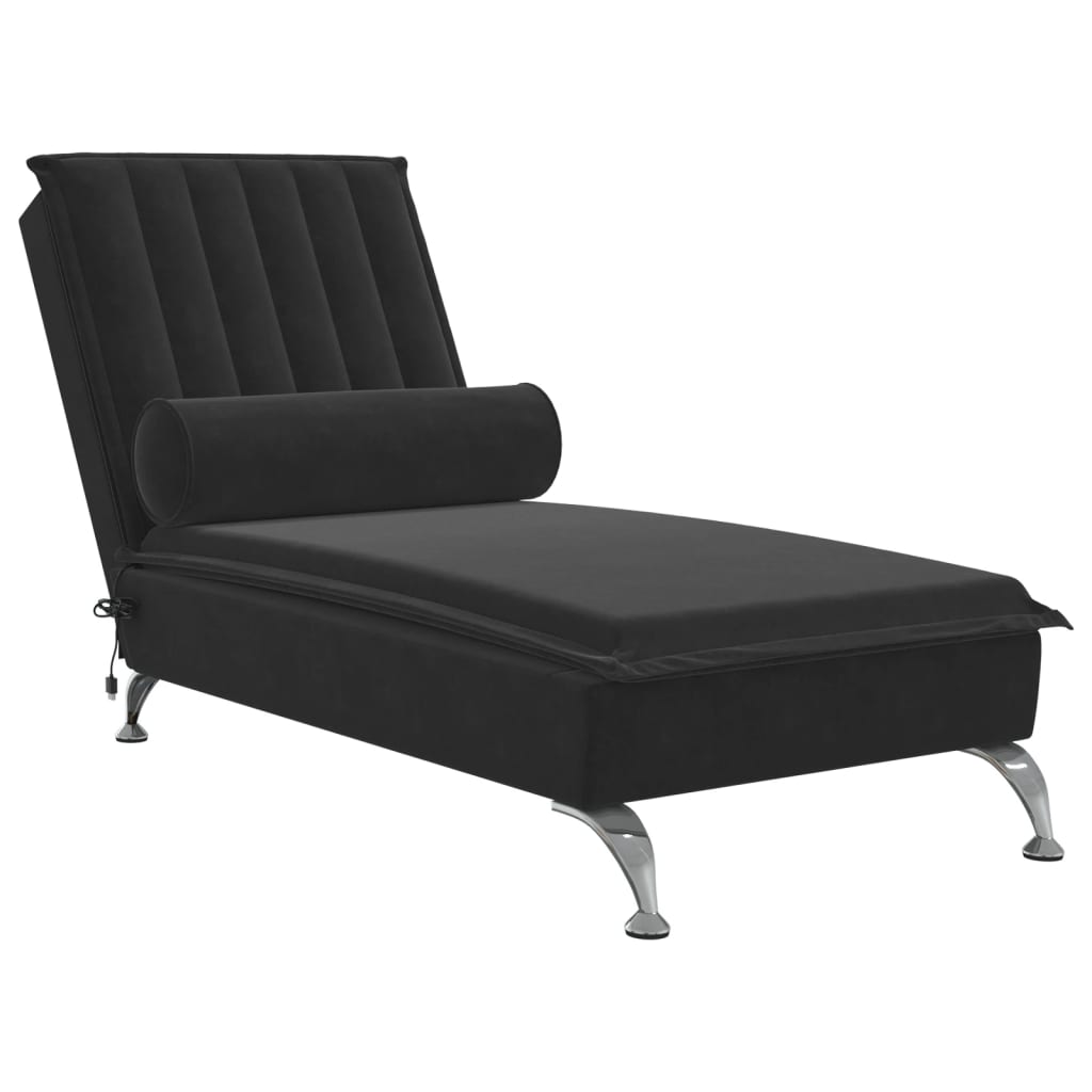 Chaise Longue Massaggi con Cuscino a Rullo Nero in Velluto 379464