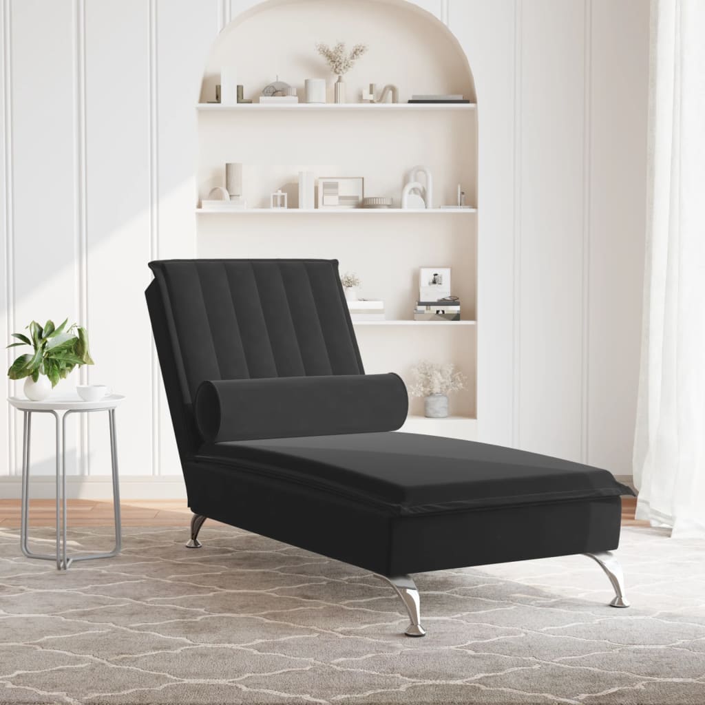 Chaise Longue Massaggi con Cuscino a Rullo Nero in Velluto 379464