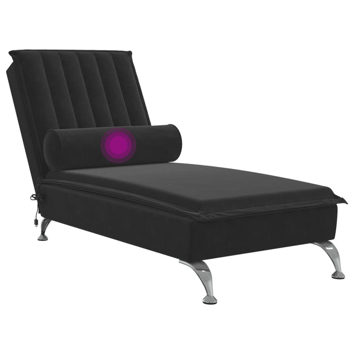 Chaise Longue Massaggi con Cuscino a Rullo Nero in Velluto 379464