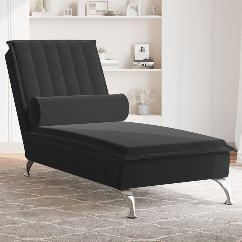 Chaise Longue Massaggi con Cuscino a Rullo Nero in Velluto 379464