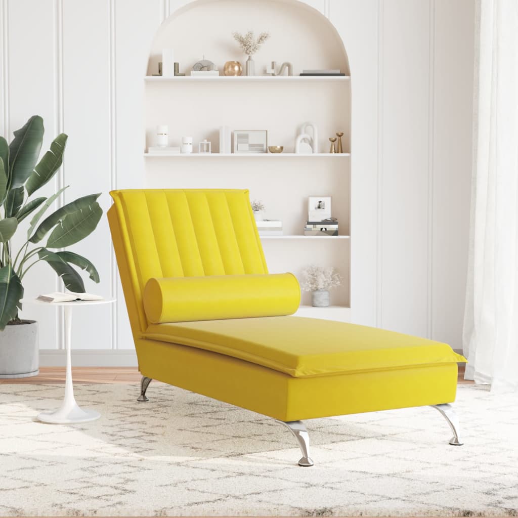 Chaise Longue Massaggi con Cuscino a Rullo Giallo in Velluto 379465