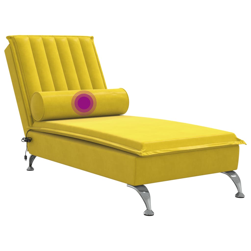 Chaise Longue Massaggi con Cuscino a Rullo Giallo in Velluto 379465