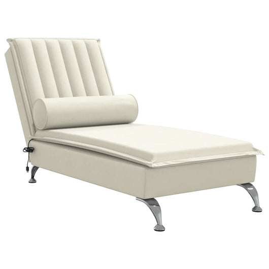 Chaise Longue Massaggi con Cuscino a Rullo Crema in Velluto 379466