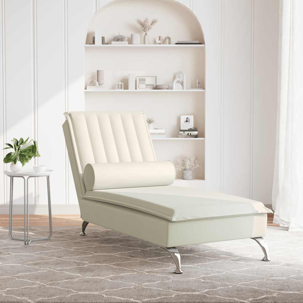 Chaise Longue Massaggi con Cuscino a Rullo Crema in Velluto 379466