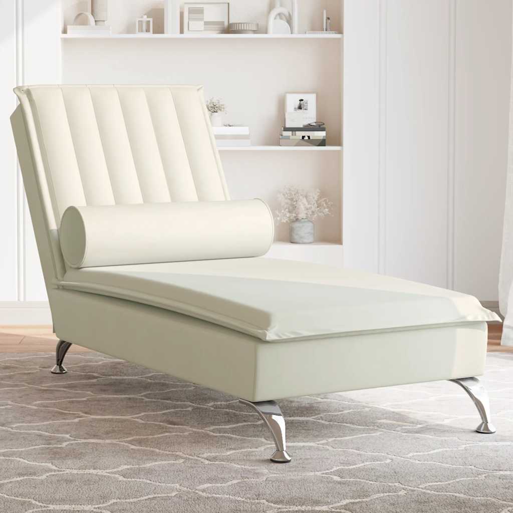 Chaise Longue Massaggi con Cuscino a Rullo Crema in Velluto 379466