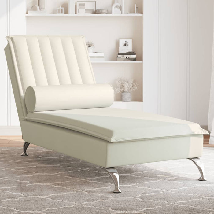 Chaise Longue Massaggi con Cuscino a Rullo Crema in Velluto 379466