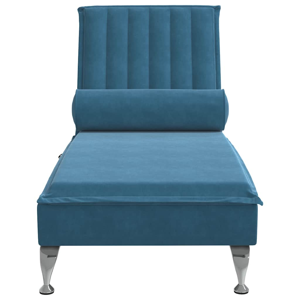 Chaise Longue Massaggi con Cuscino a Rullo Blu in Velluto 379467