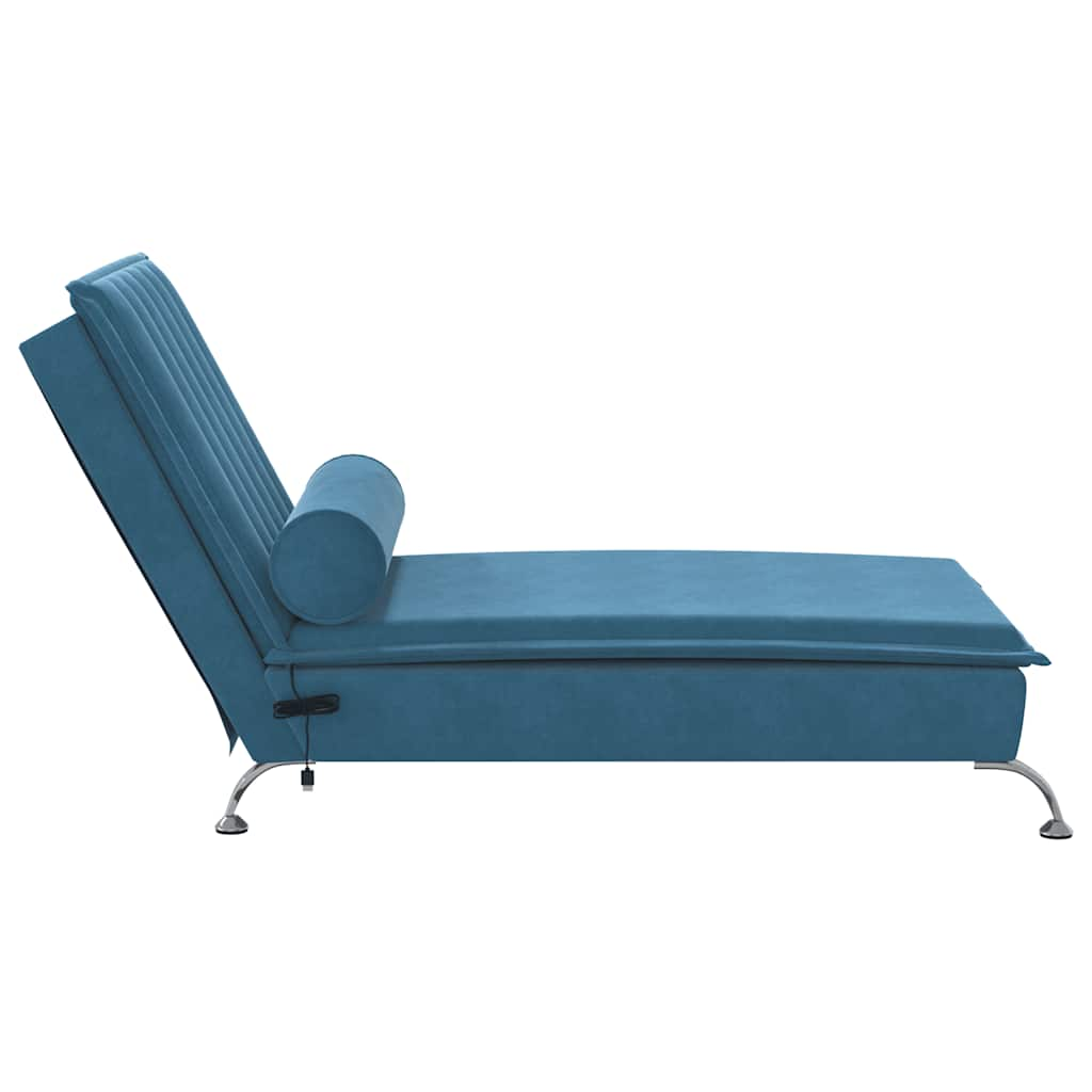 Chaise Longue Massaggi con Cuscino a Rullo Blu in Velluto 379467