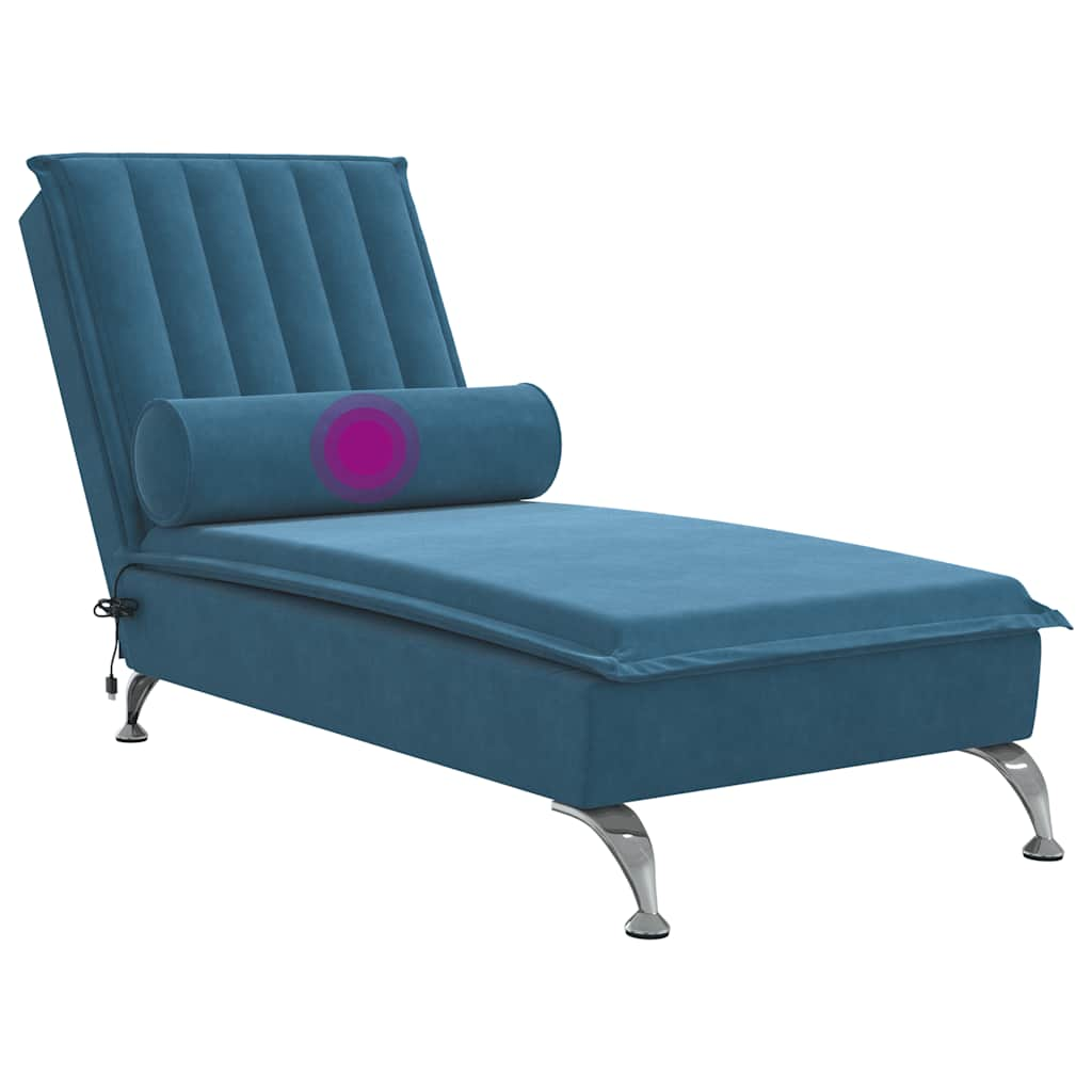 Chaise Longue Massaggi con Cuscino a Rullo Blu in Velluto 379467