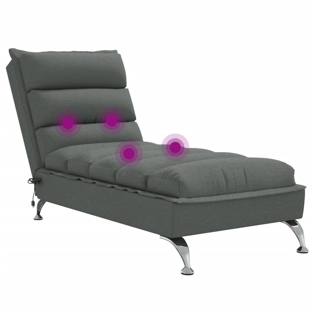 Chaise Longue Massaggi con Cuscini Grigio Scuro in Tessuto 379476