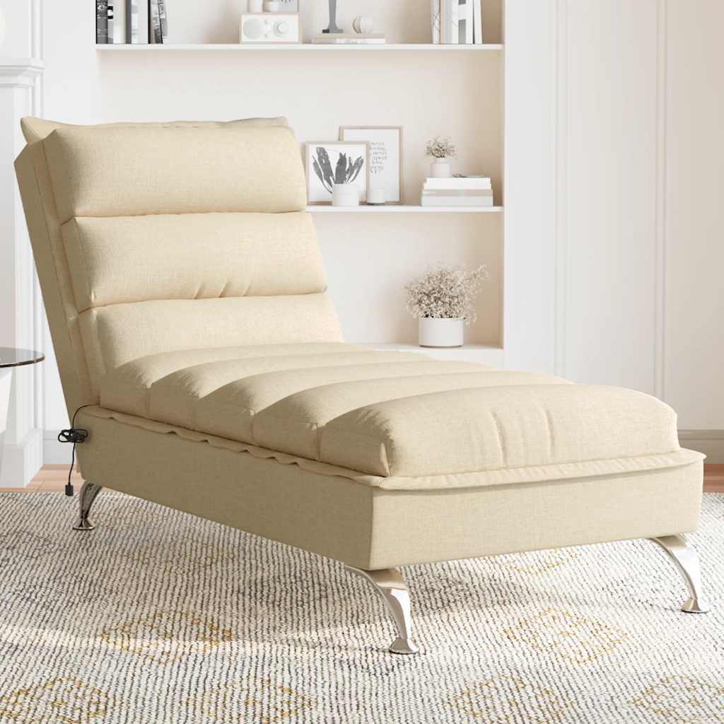 Chaise Longue Massaggi con Cuscini Crema in Tessuto 379480