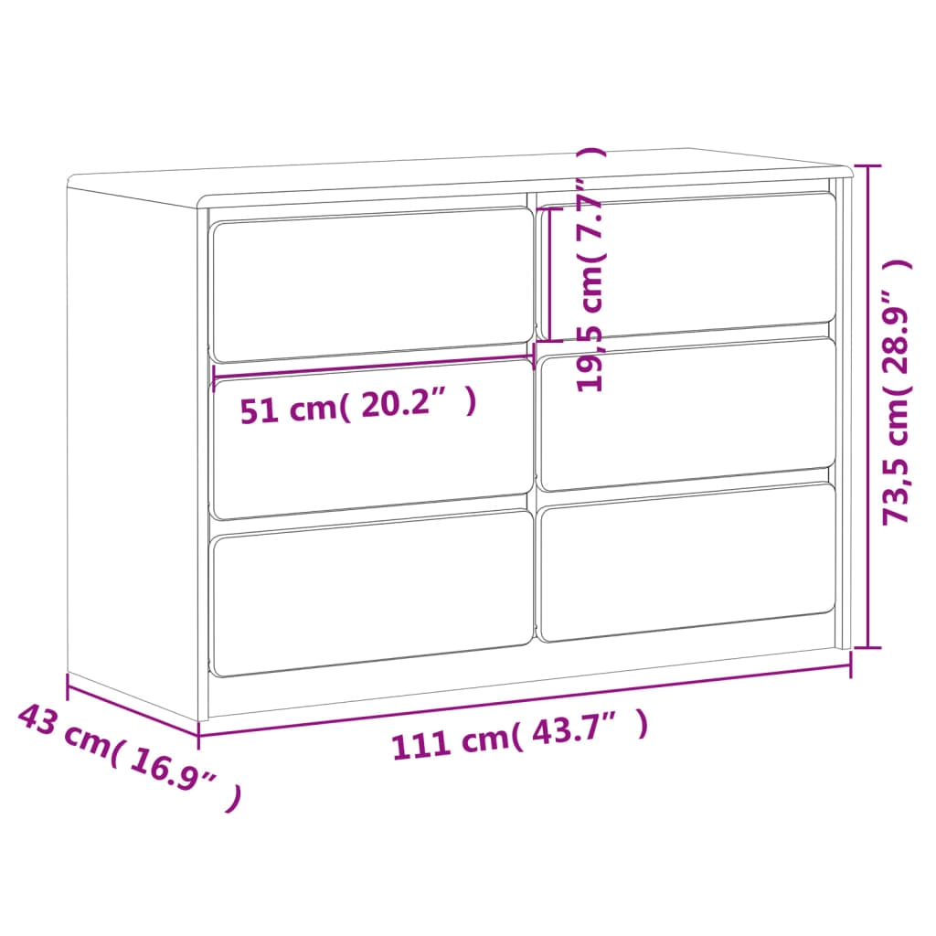 Cassettiera SAUDA Rovere 111x43x73,5 cm cm Legno Massello Pino 377596