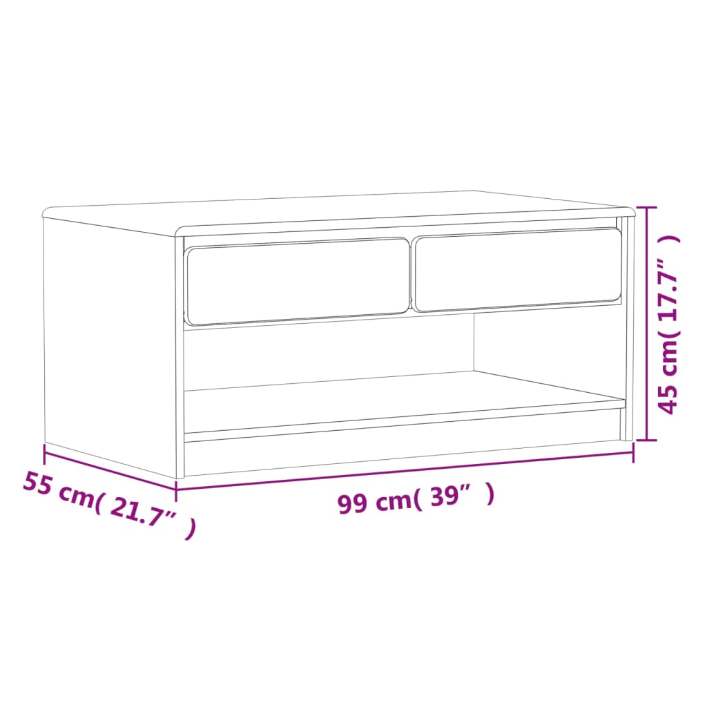 Tavolino Salotto SAUDA Rovere 99x55x45 cm Legno Massello Pino 377598