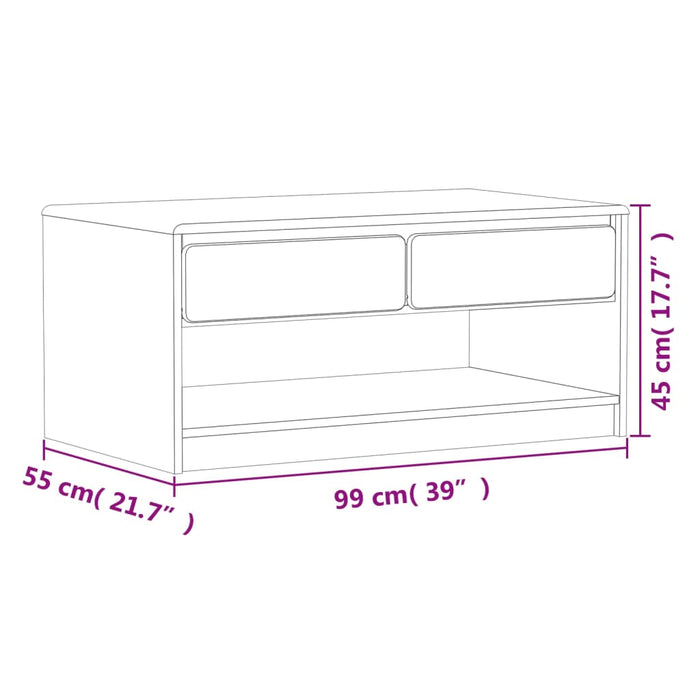 Tavolino Salotto SAUDA Rovere 99x55x45 cm Legno Massello Pino 377598