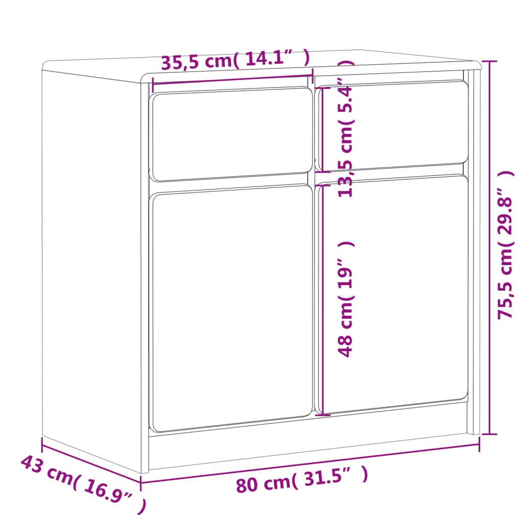 Credenza SAUDA 80x43x75,5 cm in Legno Massello di Pino 377600