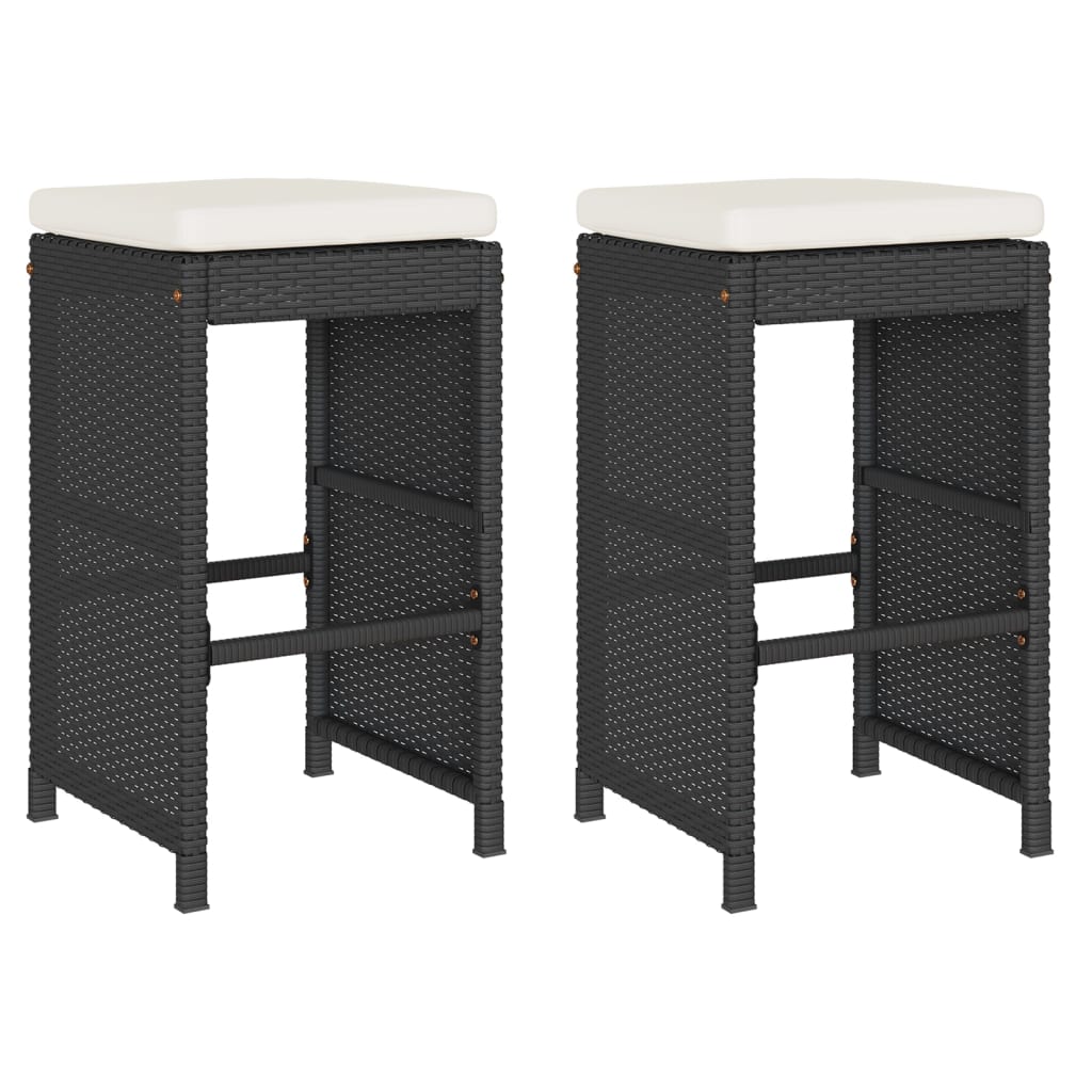 Sgabelli da Bar con Cuscini 2 pz Neri in Polyrattan 368686