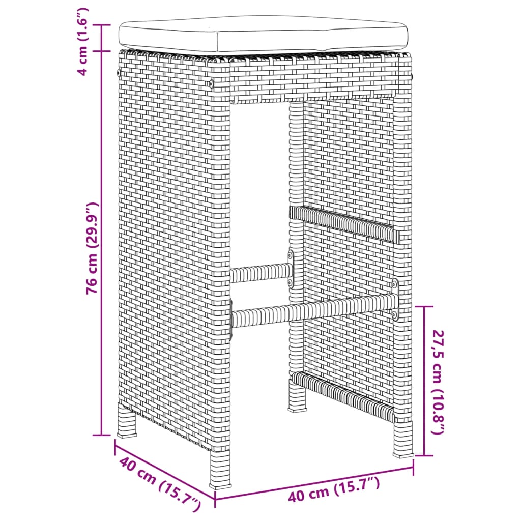 Sgabelli da Bar con Cuscini 2 pz Neri in Polyrattan 368686