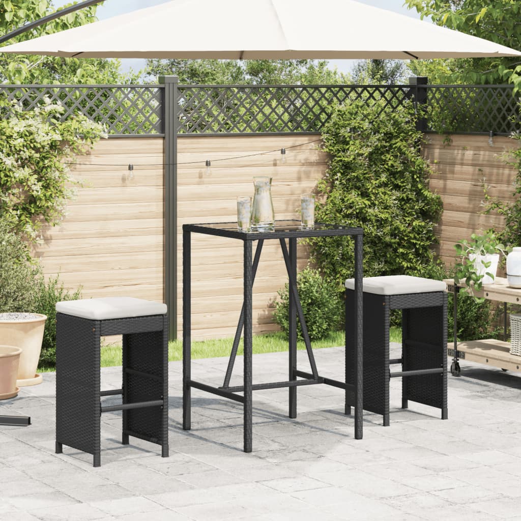 Sgabelli da Bar con Cuscini 2 pz Neri in Polyrattan 368686