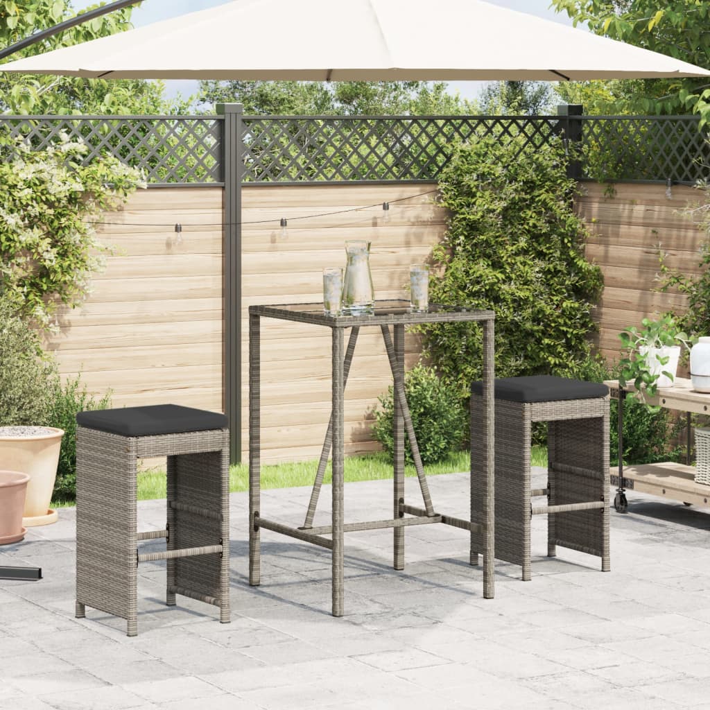 Sgabelli da Bar con Cuscini 2 pz Grigi in Polyrattan 368687