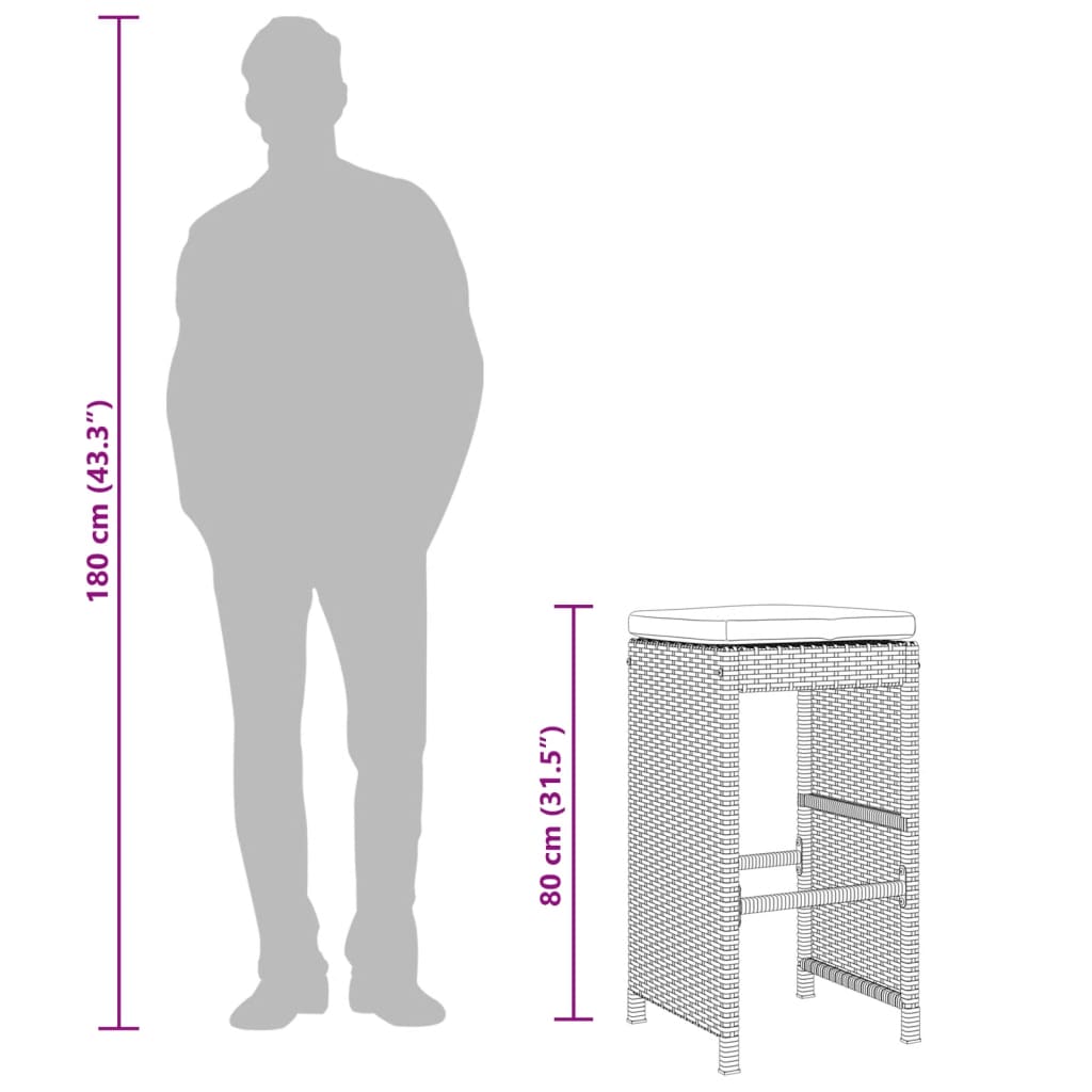 Sgabelli Bar da Giardino con Cuscini 4 pz Marroni in Polyrattan 368688