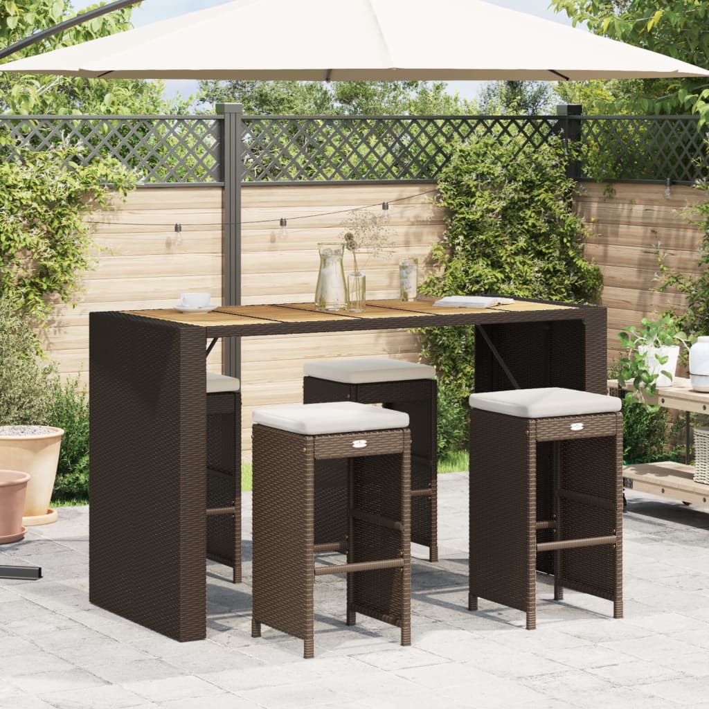 Sgabelli Bar da Giardino con Cuscini 4 pz Marroni in Polyrattan 368688