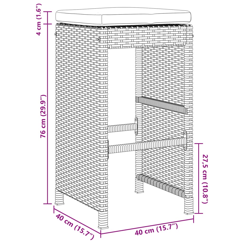 Sgabelli da Bar con Cuscini 4 pz Grigi in Polyrattan 368690