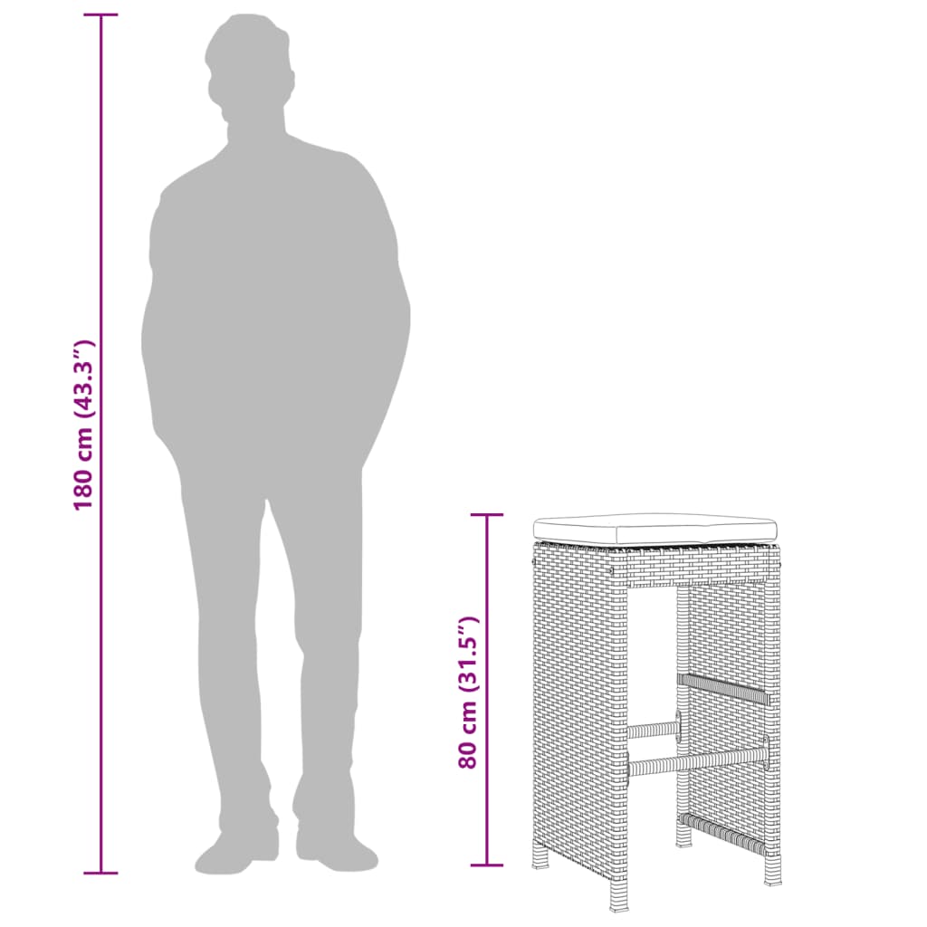 Sgabelli da Bar con Cuscini 4 pz Grigi in Polyrattan 368690