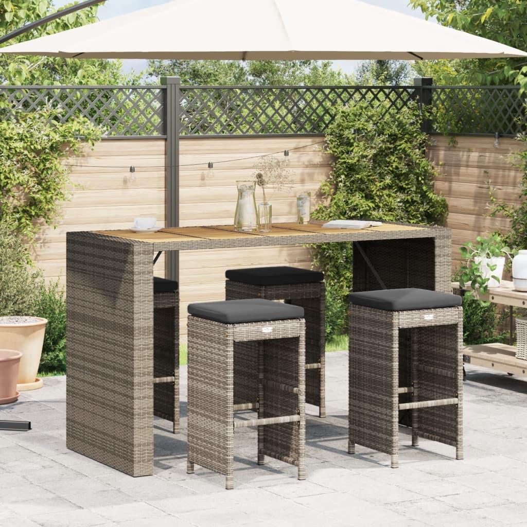 Sgabelli da Bar con Cuscini 4 pz Grigi in Polyrattan 368690