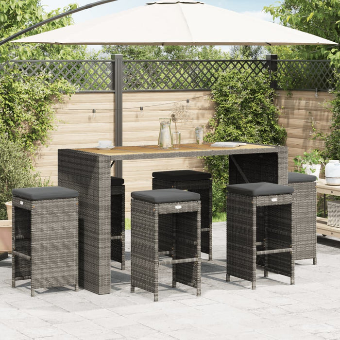 Sgabelli Bar da Giardino con Cuscini 6 pz Grigi in Polyrattan 368693