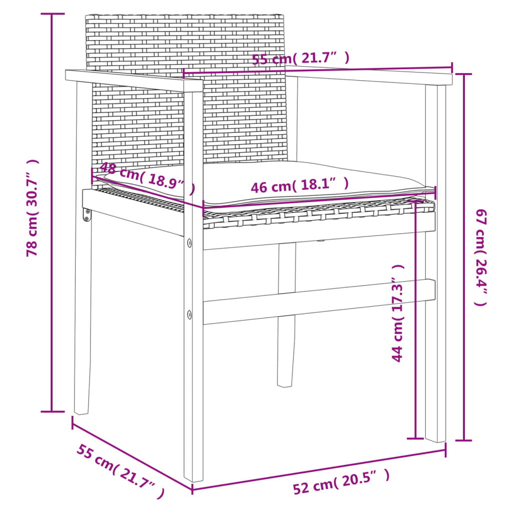 Sedie Giardino con Cuscini 2pz Grigie Polyrattan Legno Massello 368712