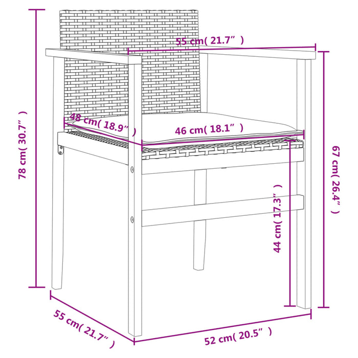 Sedie Giardino con Cuscini 2pz Grigie Polyrattan Legno Massello 368712