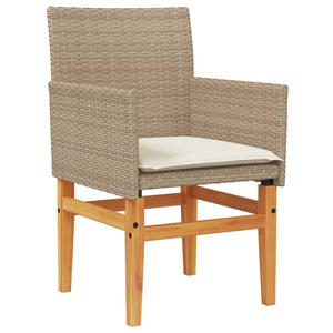 Sedie Giardino con Cuscini 2 pz Beige Polyrattan Legno Massello 368716