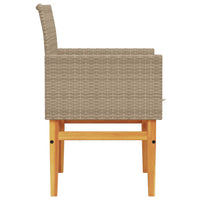 Sedie Giardino con Cuscini 2 pz Beige Polyrattan Legno Massello 368716