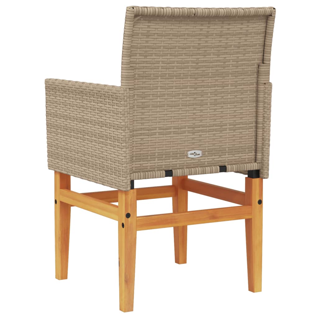 Sedie Giardino con Cuscini 2 pz Beige Polyrattan Legno Massello 368716