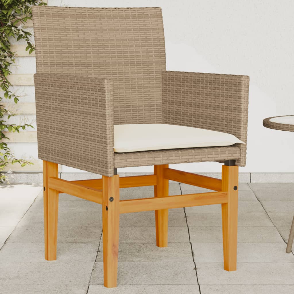 Sedie Giardino con Cuscini 2 pz Beige Polyrattan Legno Massello 368716