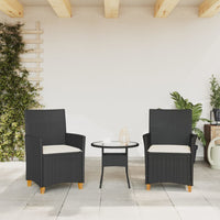 Sedie Giardino con Cuscini 2pz Nere Polyrattan e Legno Massello 368717