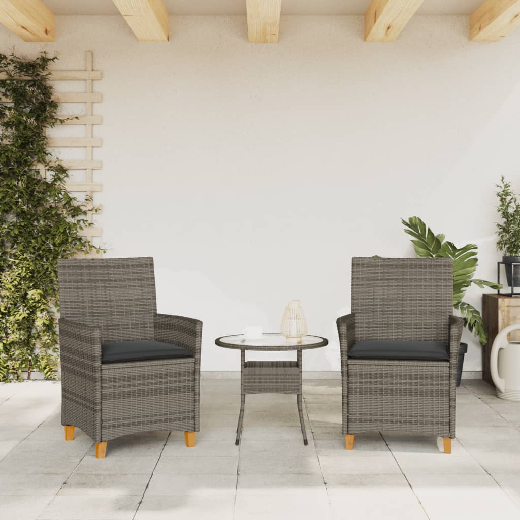 Sedie Giardino con Cuscini 2pz Grigie Polyrattan Legno Massello 368718