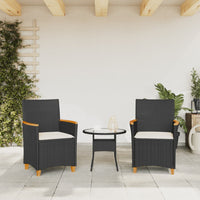 Sedie Giardino con Cuscini 2pz Nere Polyrattan e Legno Massello 368720