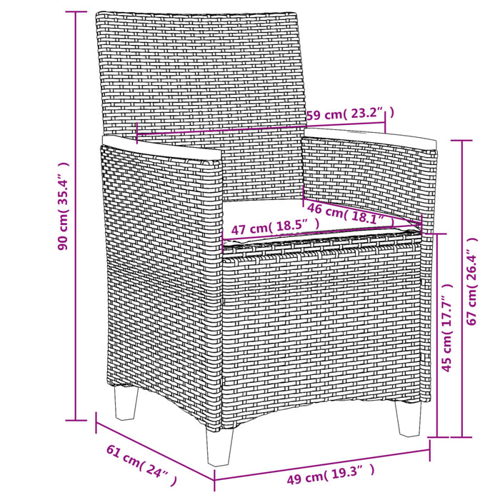 Sedie Giardino con Cuscini 2pz Nere Polyrattan e Legno Massello 368720