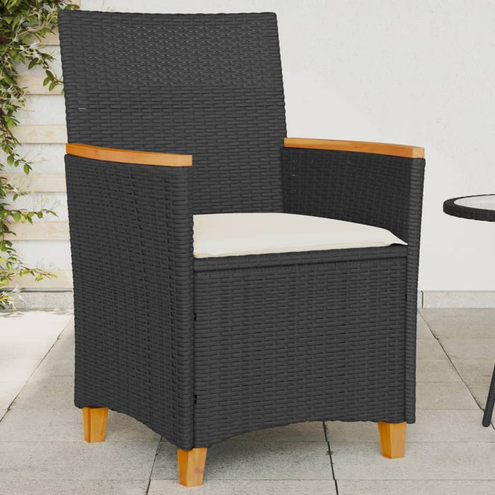 Sedie Giardino con Cuscini 2pz Nere Polyrattan e Legno Massello 368720