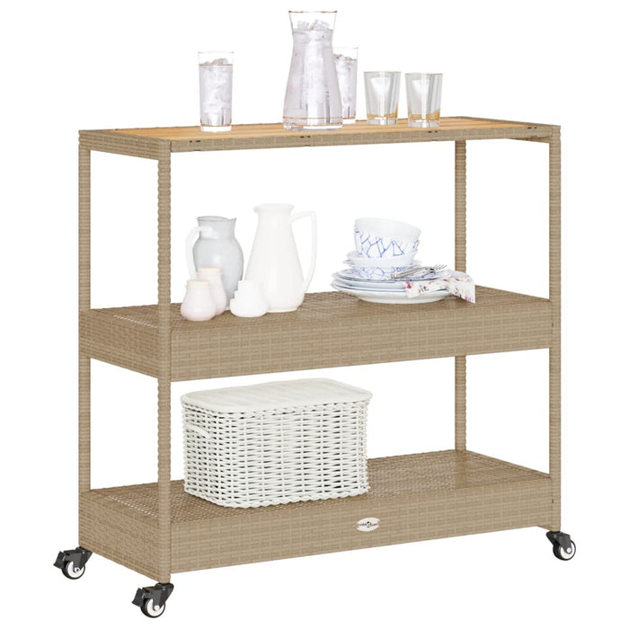 Carrello da Bar 3 Livelli Beige in Polyrattan e Massello Acacia 368725