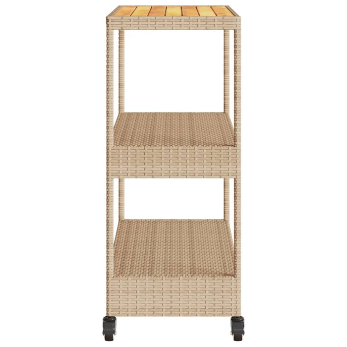 Carrello da Bar 3 Livelli Beige in Polyrattan e Massello Acacia 368725