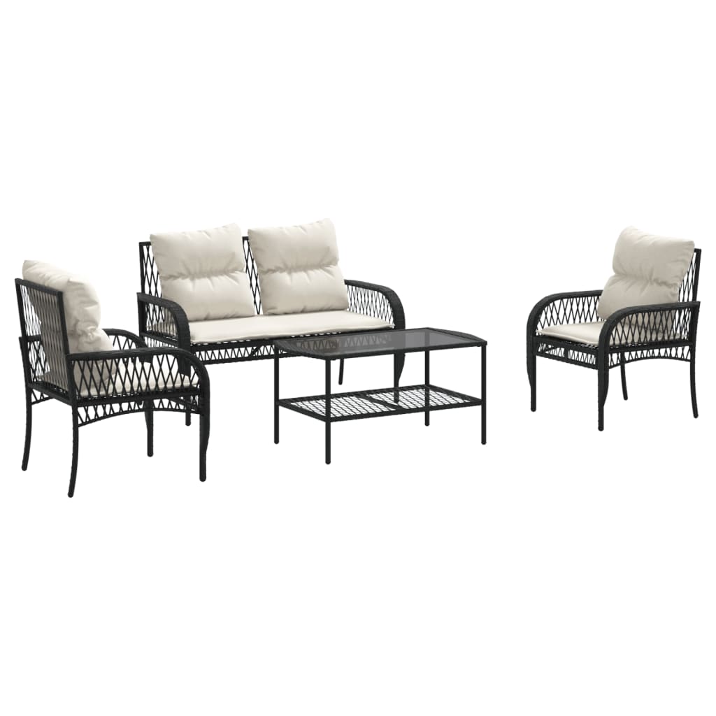 Set Divani da Giardino 4 pz con Cuscini Nero in Polyrattan 368726