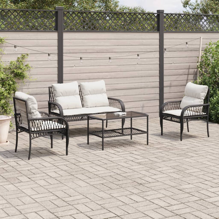 Set Divani da Giardino 4 pz con Cuscini Nero in Polyrattan 368726