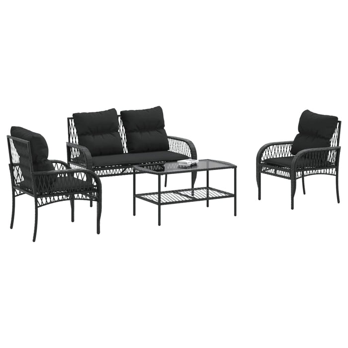 Set Divani da Giardino 4 pz con Cuscini Nero in Polyrattan 368727