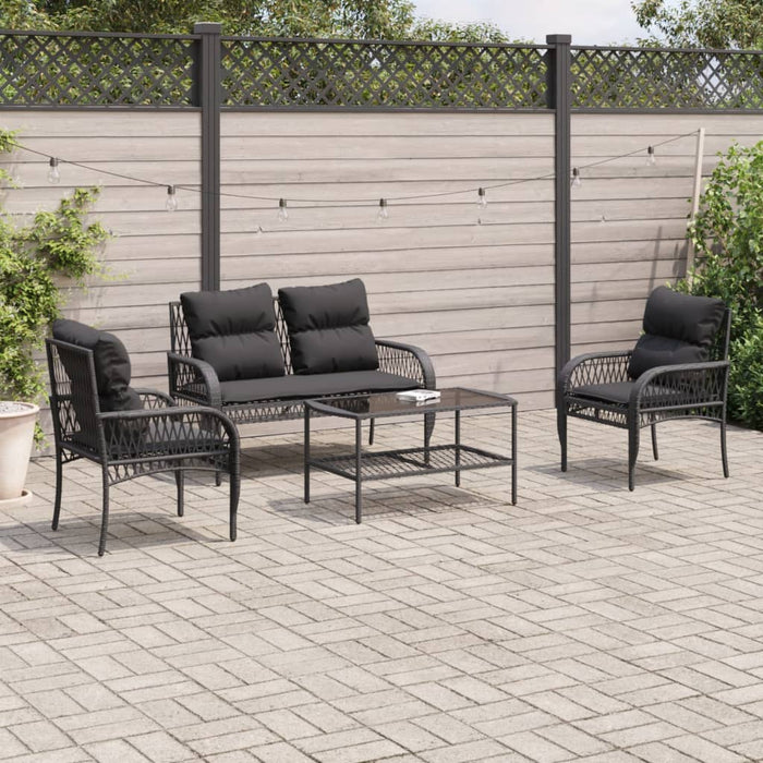 Set Divani da Giardino 4 pz con Cuscini Nero in Polyrattan 368727