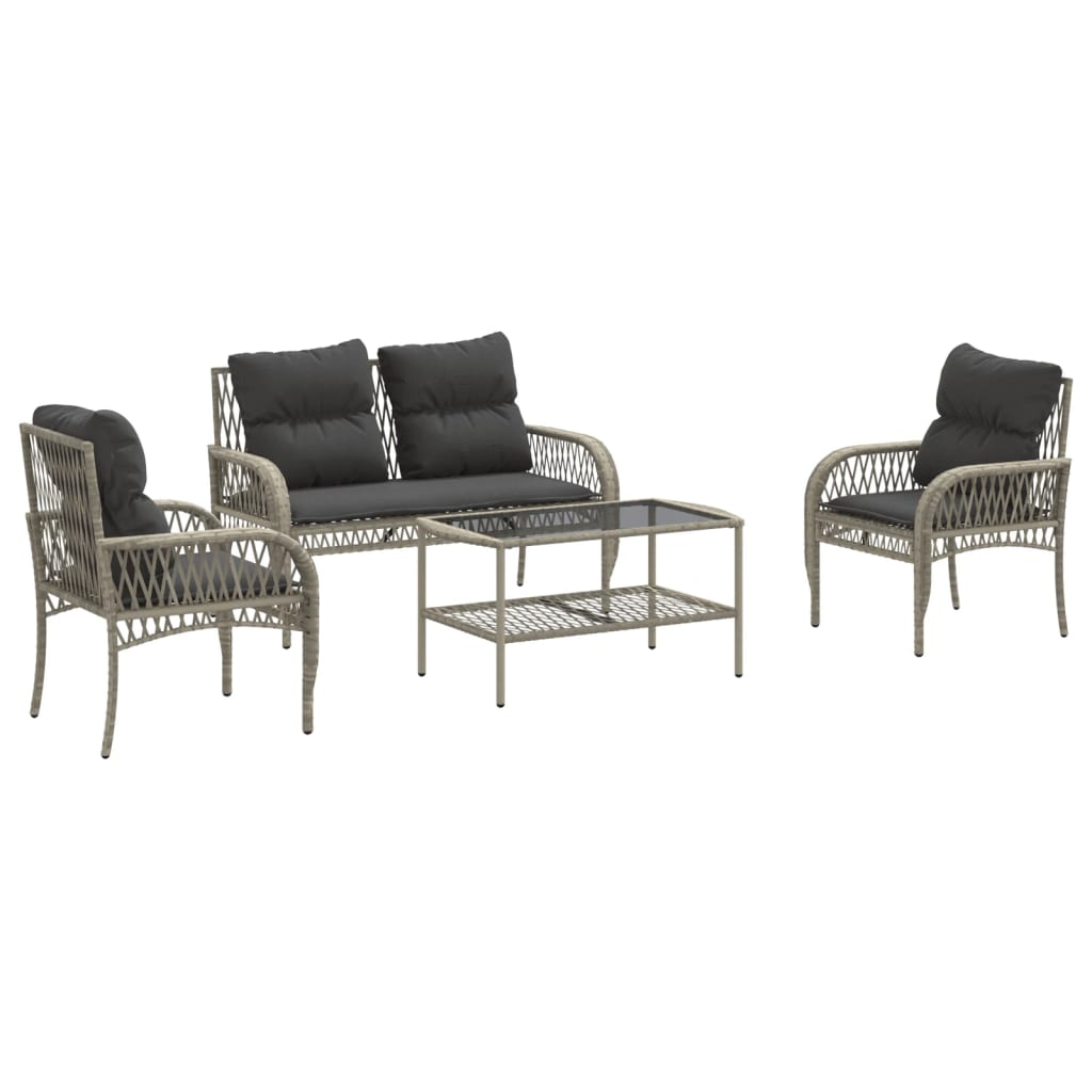 Set Divano da Giardino 4pz con Cuscini Grigio Chiaro Polyrattan 368732